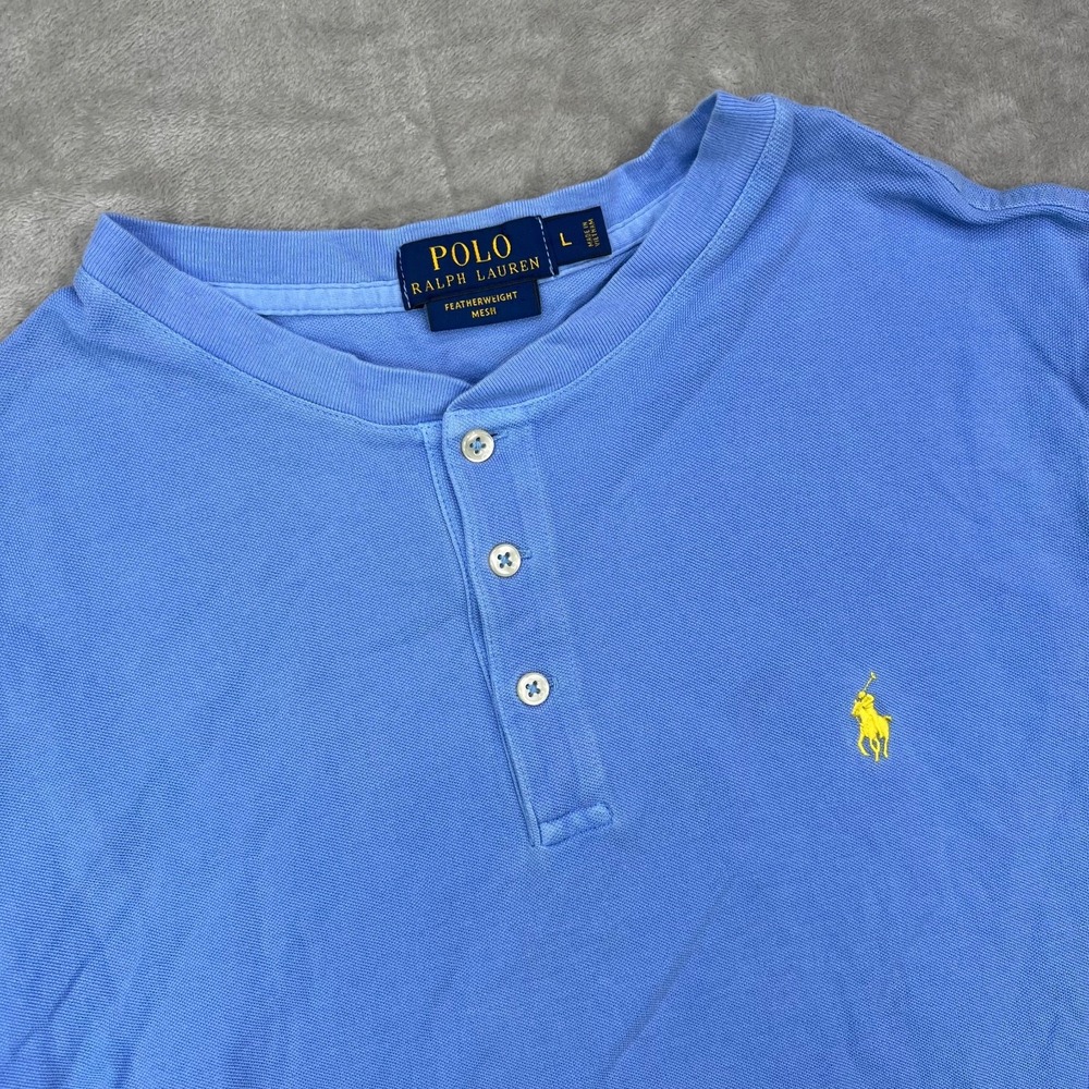 Ralph Lauren Featherweight Mesh Polo Shirt Mens L Blue Blade‎ Collar Lightweight